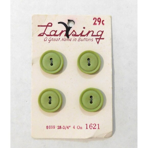 Vintage Lansing Buttons Green 4 on a Card #8609 3/4 Inch Round - Picture 1 of 3